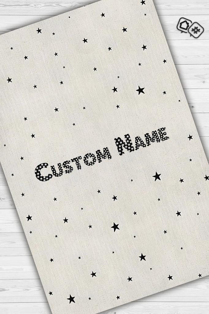 Homshtag Yıldızlı İsimli Kişiye Özel Kişiselleştirilebilir Dokuma Tabanlı Yıkanabilir Dekoratif Ev Halısı