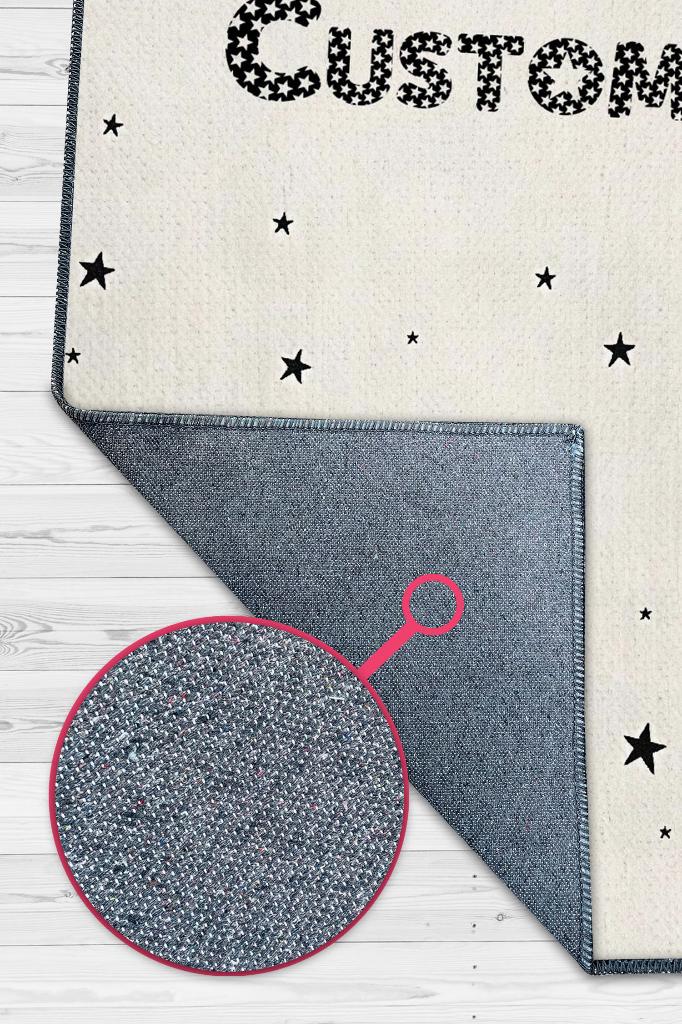 Homshtag Yıldızlı İsimli Kişiye Özel Kişiselleştirilebilir Dokuma Tabanlı Yıkanabilir Dekoratif Ev Halısı