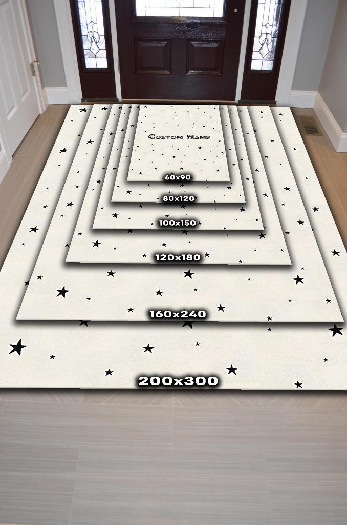 Homshtag Yıldızlı İsimli Kişiye Özel Kişiselleştirilebilir Dokuma Tabanlı Yıkanabilir Dekoratif Ev Halısı