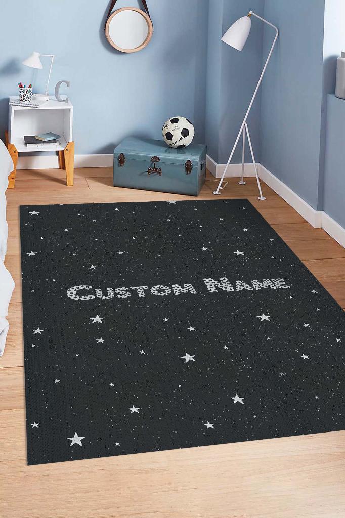 Homshtag Yıldızlı İsimli Kişiye Özel Kişiselleştirilebilir Dokuma Tabanlı Yıkanabilir Dekoratif Ev Halısı