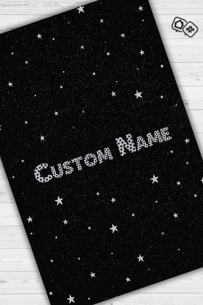 Homshtag Yıldızlı İsimli Kişiye Özel Kişiselleştirilebilir Dokuma Tabanlı Yıkanabilir Dekoratif Ev Halısı