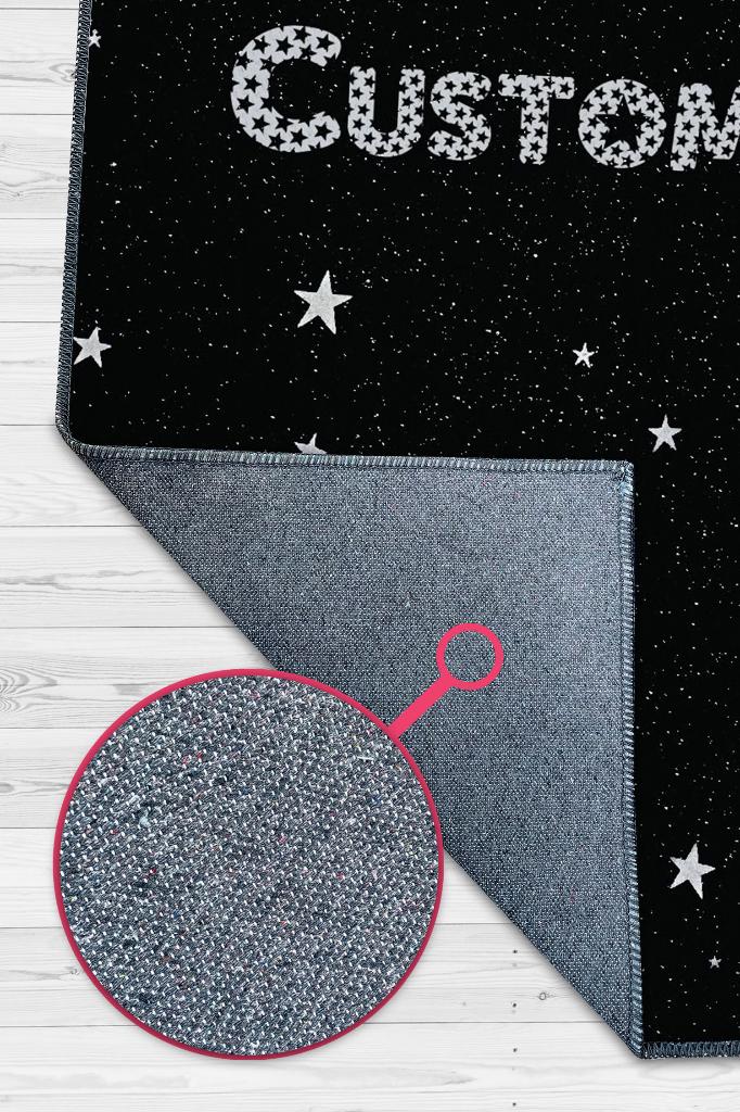 Homshtag Yıldızlı İsimli Kişiye Özel Kişiselleştirilebilir Dokuma Tabanlı Yıkanabilir Dekoratif Ev Halısı