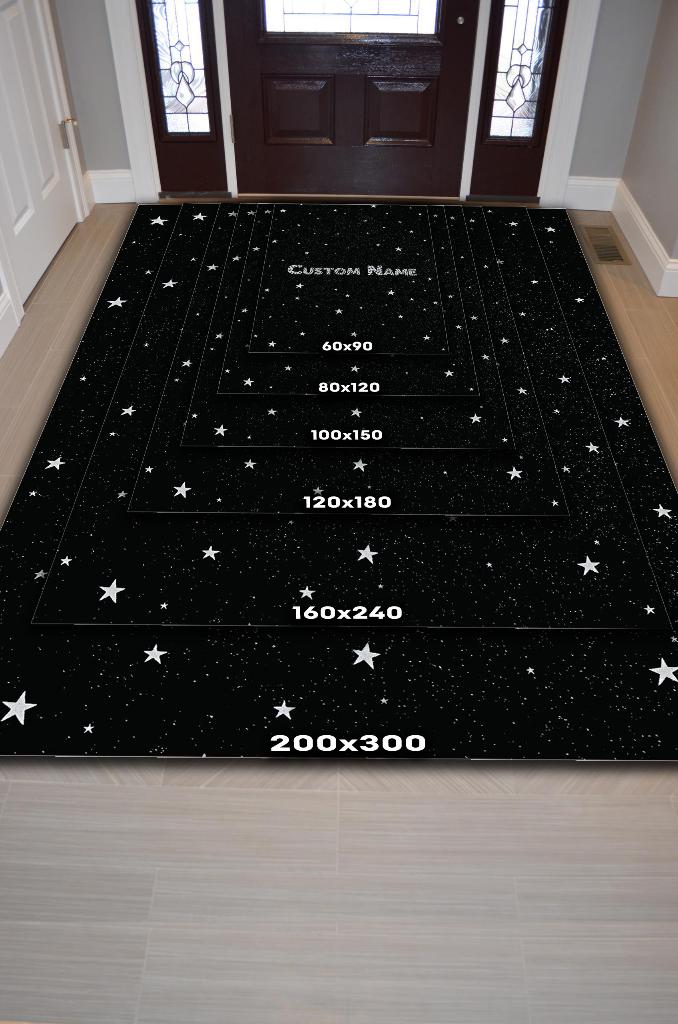 Homshtag Yıldızlı İsimli Kişiye Özel Kişiselleştirilebilir Dokuma Tabanlı Yıkanabilir Dekoratif Ev Halısı