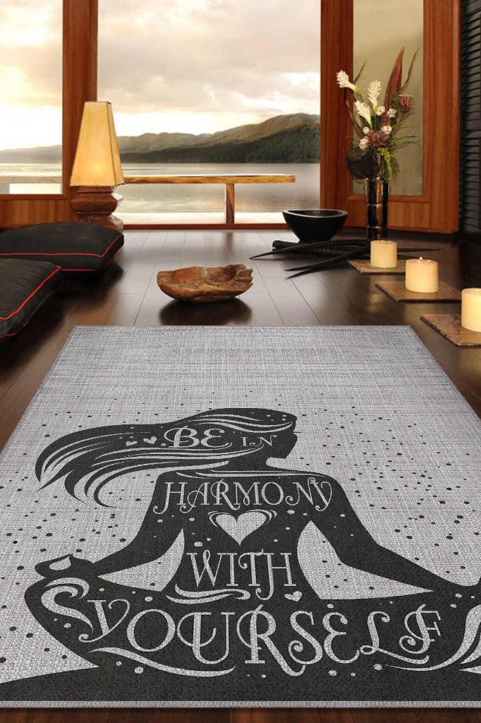 Homshtag Yogaya Güven Gri Renk Halı Dokuma Modern Meditasyon Sever Halısı Hediyelik Halı