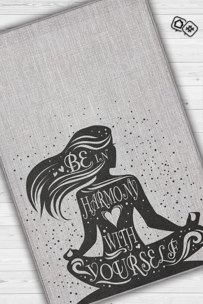 Homshtag Yogaya Güven Gri Renk Halı Dokuma Modern Meditasyon Sever Halısı Hediyelik Halı