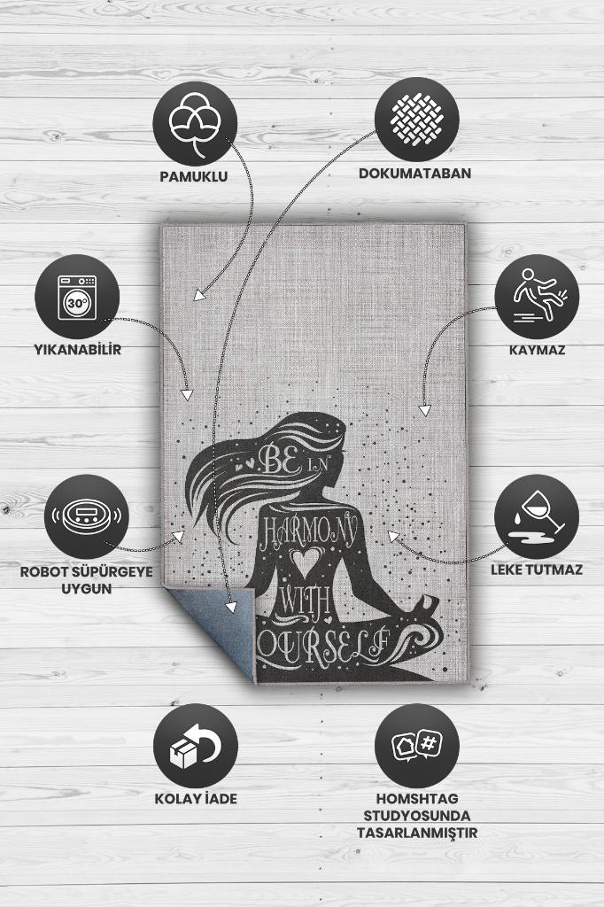 Homshtag Yogaya Güven Gri Renk Halı Dokuma Modern Meditasyon Sever Halısı Hediyelik Halı