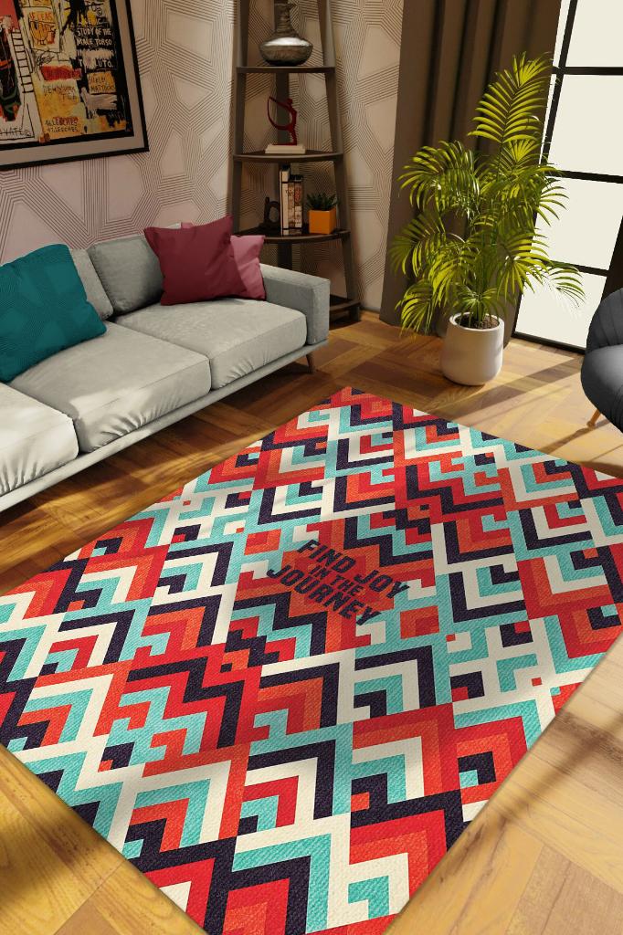 Homshtag Yolculuk Renkli Retro Geometrik Oturma Odası Yazlık Halı Pamuklu Yıkanabilir Salon Halısı