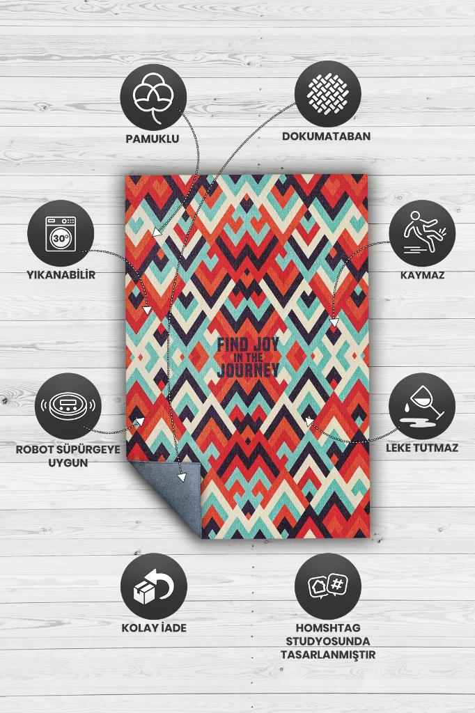 Homshtag Yolculuk Renkli Retro Geometrik Oturma Odası Yazlık Halı Pamuklu Yıkanabilir Salon Halısı