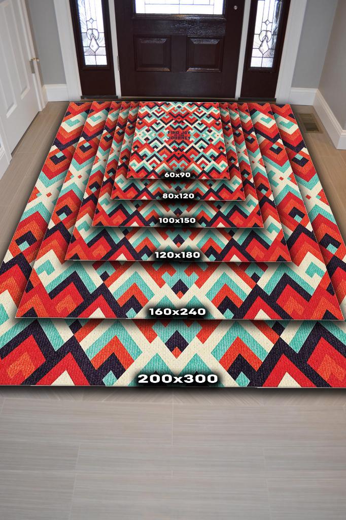 Homshtag Yolculuk Renkli Retro Geometrik Oturma Odası Yazlık Halı Pamuklu Yıkanabilir Salon Halısı