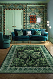 Homshtag Yonca Dijital Baskılı Halı Şans Temalı Dokuma Tabanlı Çok Renkli Halı Yeşil Renk Şans Halısı