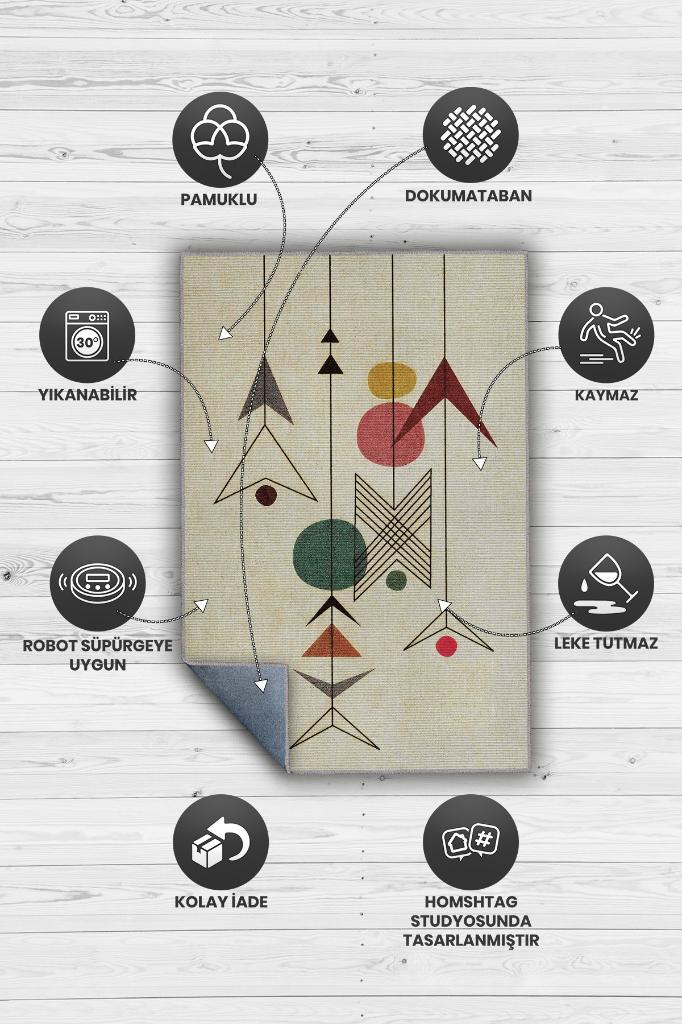 Homshtag Yüksel Yazılı Minimalist Geometrik Oturma Odası Halısı Pamuklu Yıkanabilir Salon Halısı