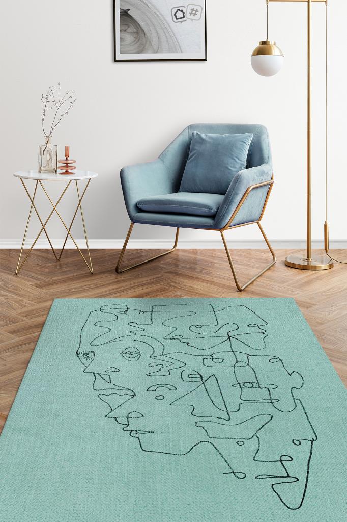 Homshtag Yüzler Pamuklu Dokuma Tabanlı Yıkanabilir Kaymaz Dekoratif Halı