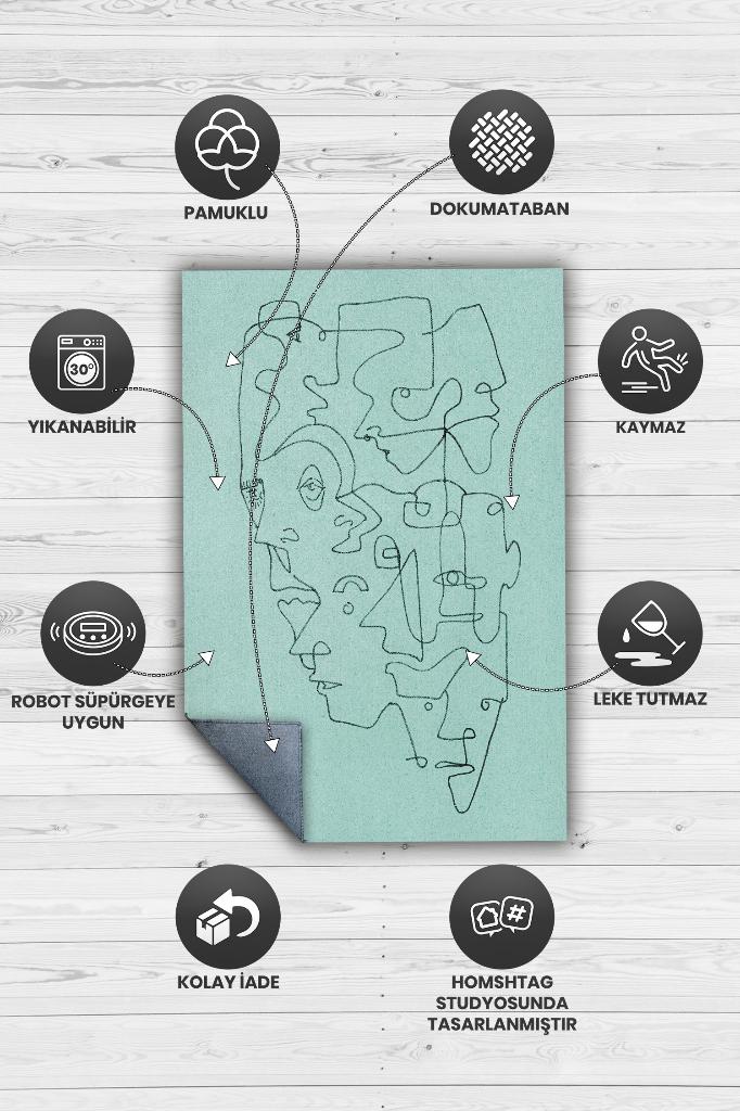 Homshtag Yüzler Pamuklu Dokuma Tabanlı Yıkanabilir Kaymaz Dekoratif Halı