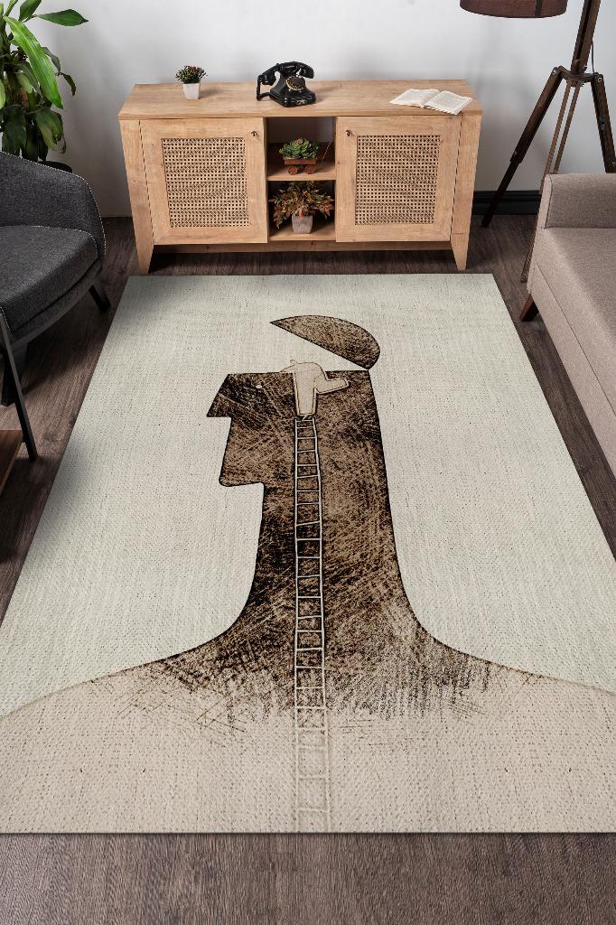 Homshtag Zihnime Bakış Pamuklu Dokuma Tabanlı Yıkanabilir Kaymaz Dekoratif Halı