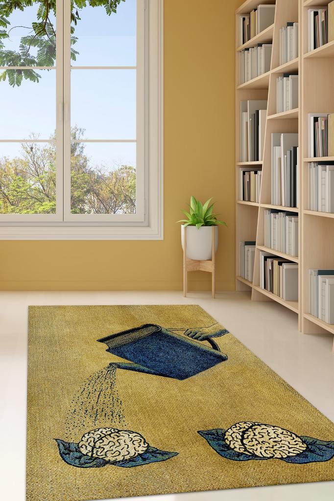 Homshtag Zihnini Besle Sarı Renkli Kitap Sever Halısı Okuma Sever Çalışma Odası Halısı