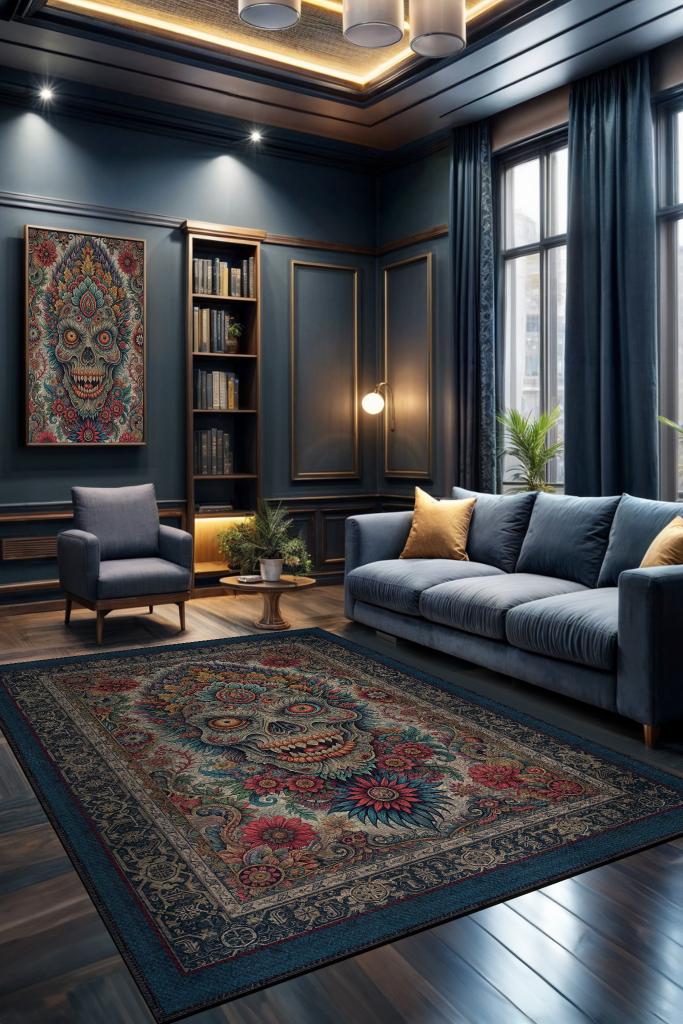 Homshtag Zombi Figürlü Korku Temalı Zombili Salon Halısı Koyu Renkli Oturma Odası Halı Konsept Halı