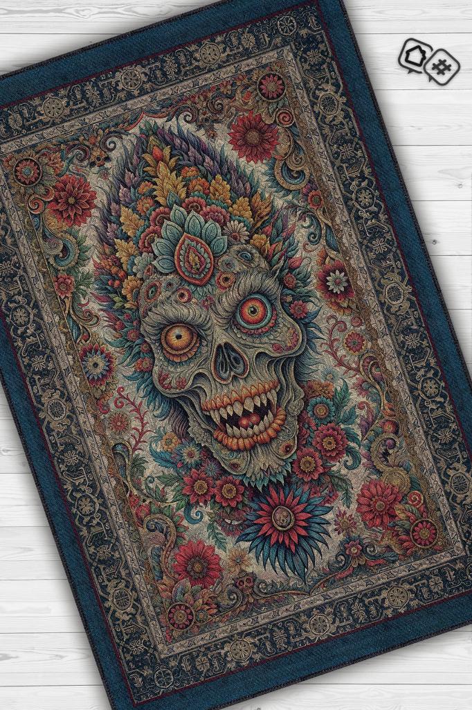 Homshtag Zombi Figürlü Korku Temalı Zombili Salon Halısı Koyu Renkli Oturma Odası Halı Konsept Halı