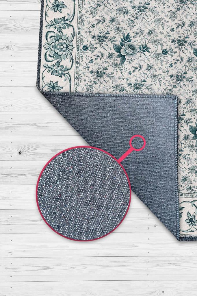 İnce Çiçek İşlemesi Detaylı Mint Yeşili Salon Halısı, Geleneksel Bordürlü Yıkanabilir Yatak Odası Halısı