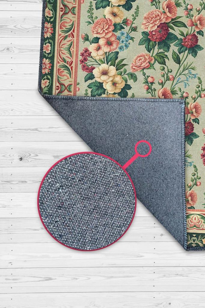 İngiliz Saray Odası Tarzı Çiçek Desenli Salon Halısı, Klasik Tarz Yeşil Halı, Maksimalist Ev Dekoru