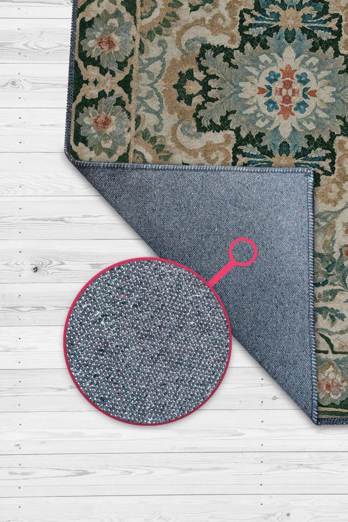 Iranian Style Machine Washable Vintage Rug, Green and Blue Rug, Chenille Rug 