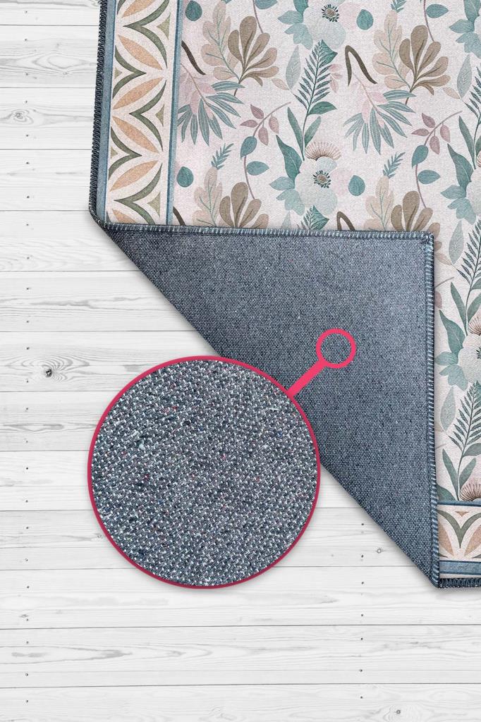 İskandinav Oda Dekoru Temalı Pastel Renkli Çiçekli Oturma Odası Halısı, Yıkanabilir Deniz Evi Tarzı Halı