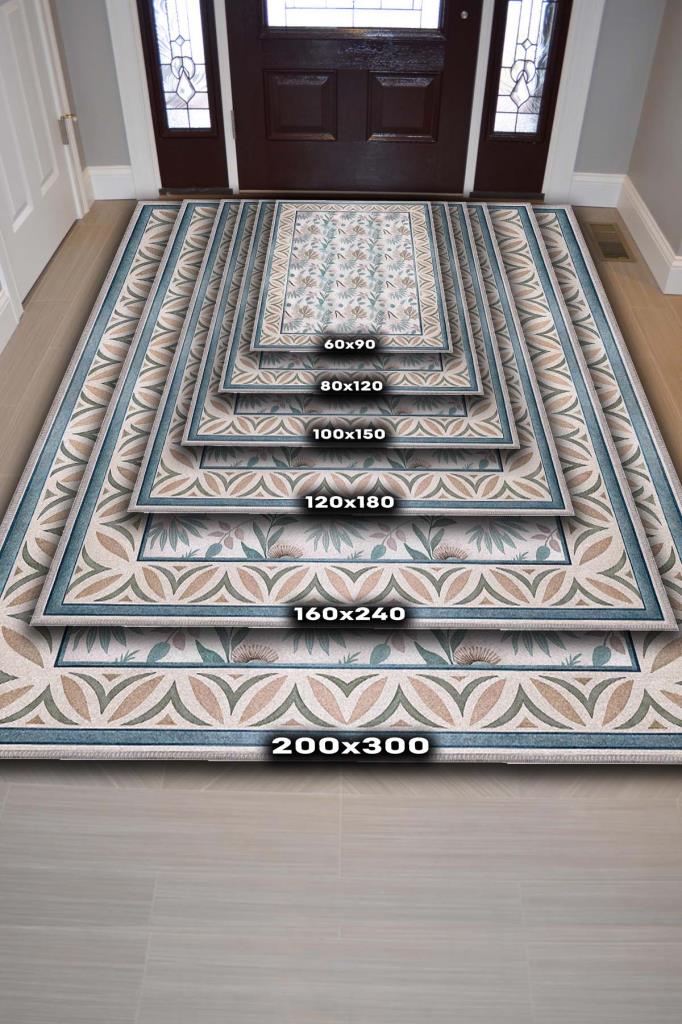 İskandinav Oda Dekoru Temalı Pastel Renkli Çiçekli Oturma Odası Halısı, Yıkanabilir Deniz Evi Tarzı Halı