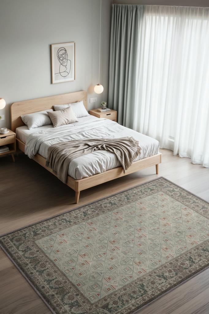 İskandinav Tarzı Pastel Geometrik Halı, Oturma Odası Halısı, Yıkanabilir Salon Halısı