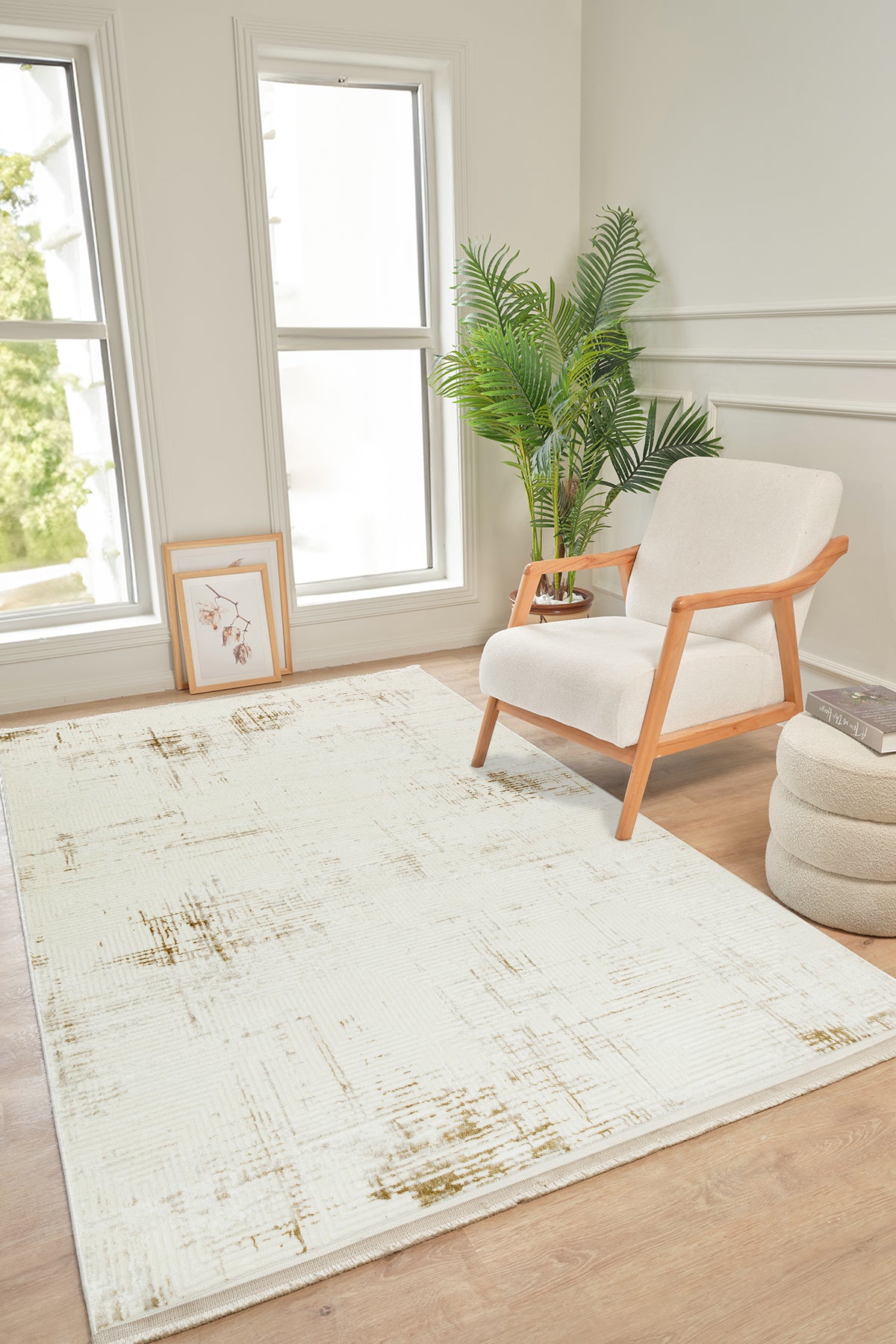 Kadifem KD011 Bej Yumuşak Dokulu Salon Mutfak Koridor Oturma Odası Yolluk Halı Makine Halısı