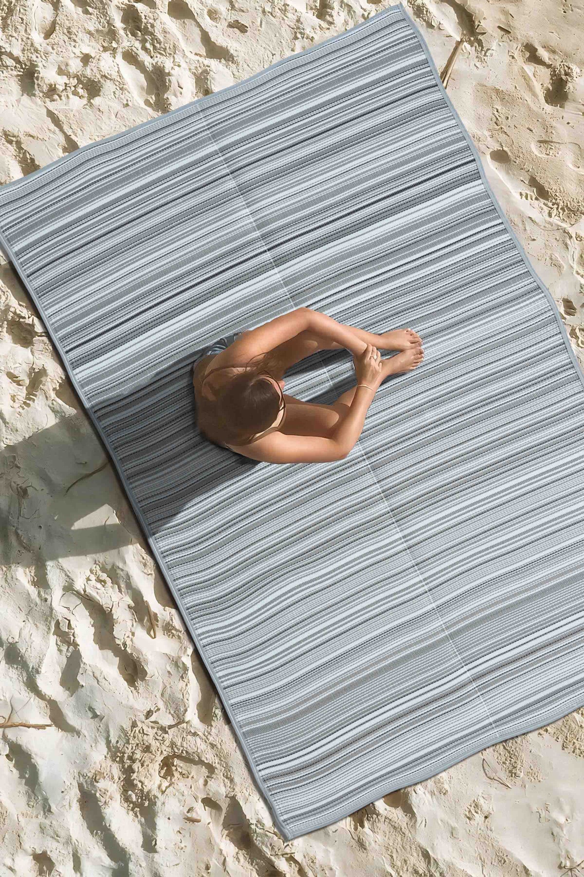 Faltbare graue Strandmatte, Camping-, Picknick-, Garten-, Balkon-, Terrassen- und Wohnwagenteppich