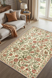 Kır Çiçeği Desenli İngiliz Tarzı Botanik Halı, Çiçekli Salon Halısı, Çiçek Desenli Geleneksel Yatak Odası Halısı