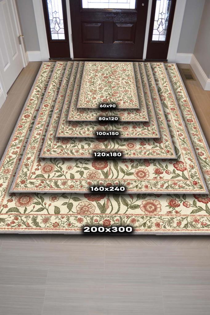 Kır Çiçeği Desenli İngiliz Tarzı Botanik Halı, Çiçekli Salon Halısı, Çiçek Desenli Geleneksel Yatak Odası Halısı