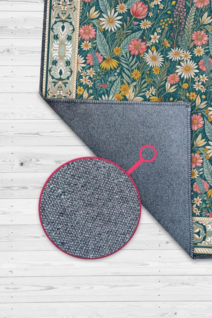 Kır Evi Tarzı Çok Renkli Papatya Detaylı Çiçek Bahçesi Temalı Oturma Odası Halısı, Salon Halısı, Mutfak Halısı