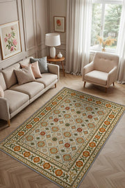 Klasik Tarz Çiçek Desenli Oda Halısı, Antik Maksimalist Ev Dekoru, Yıkanabilir Dokuma Pamuk Tabanlı Kaymaz Tabanlı Halı