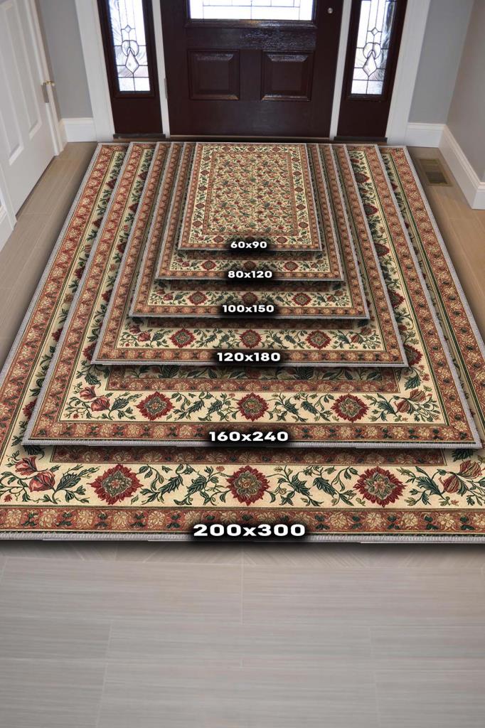 Klasik Tarz Çiçek Desenli Salon Halısı, Krem Yeşil Kırmızı Halı, Maksimalist Ev Dekoru, Yıkanabilir Dokuma Pamuk Tabanlı Kaymaz Tabanlı Halı