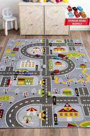 Komfortable Kindergarten-Spielmatte, 3D-gewebt, graue Verkehrsmatte