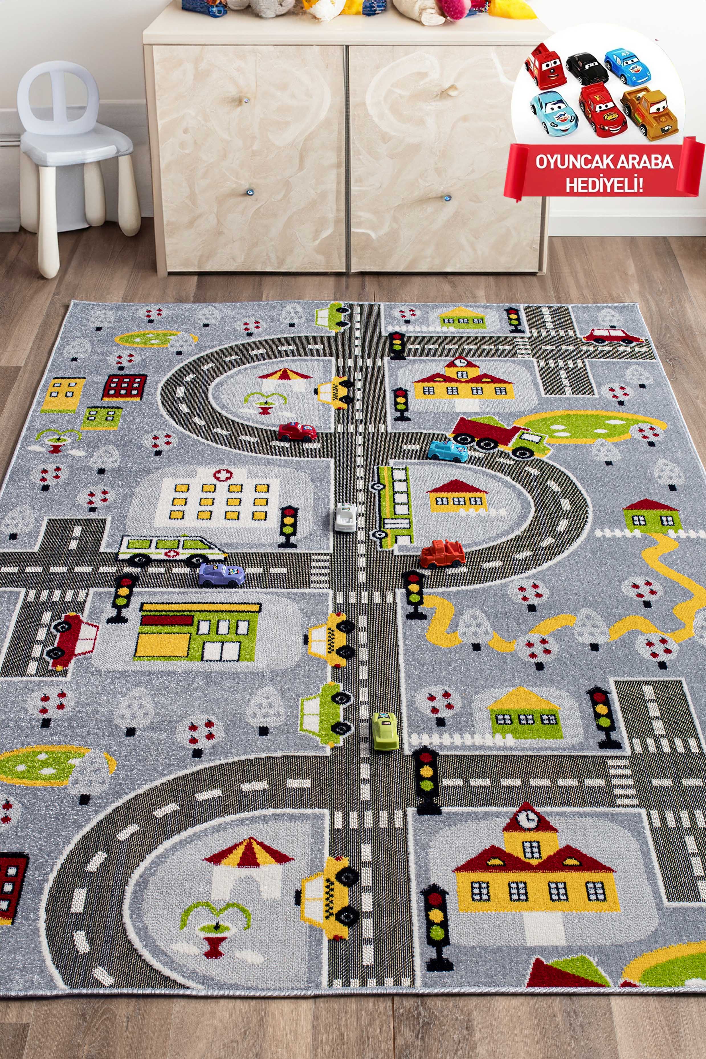 Komfortable Kindergarten-Spielmatte, 3D-gewebt, graue Verkehrsmatte
