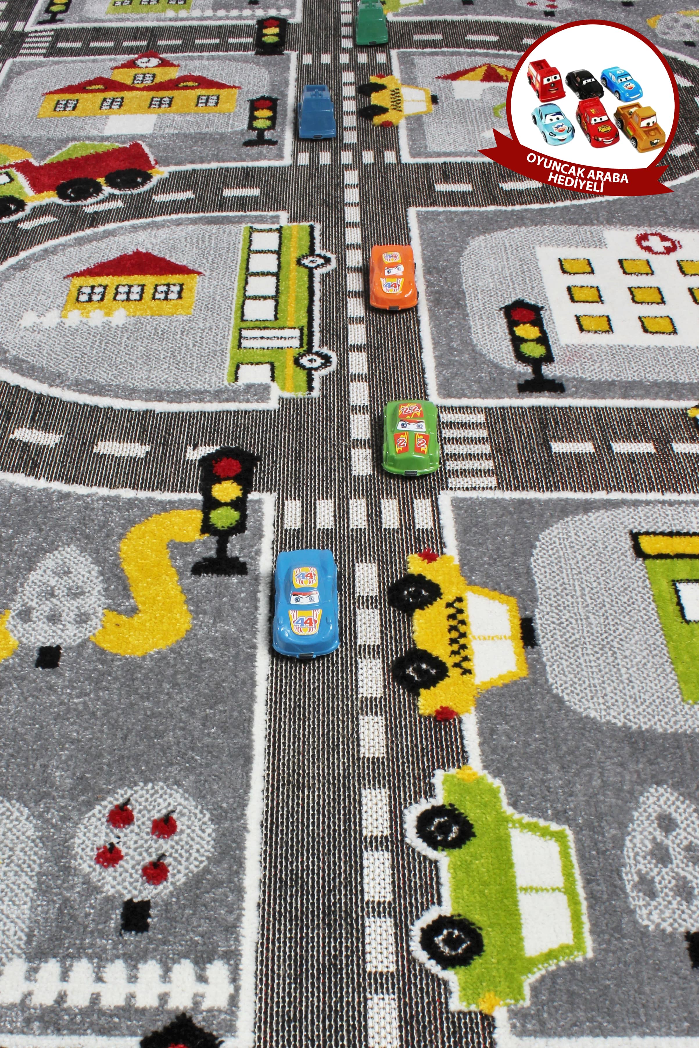 Komfortable Kindergarten-Spielmatte, 3D-gewebt, graue Verkehrsmatte