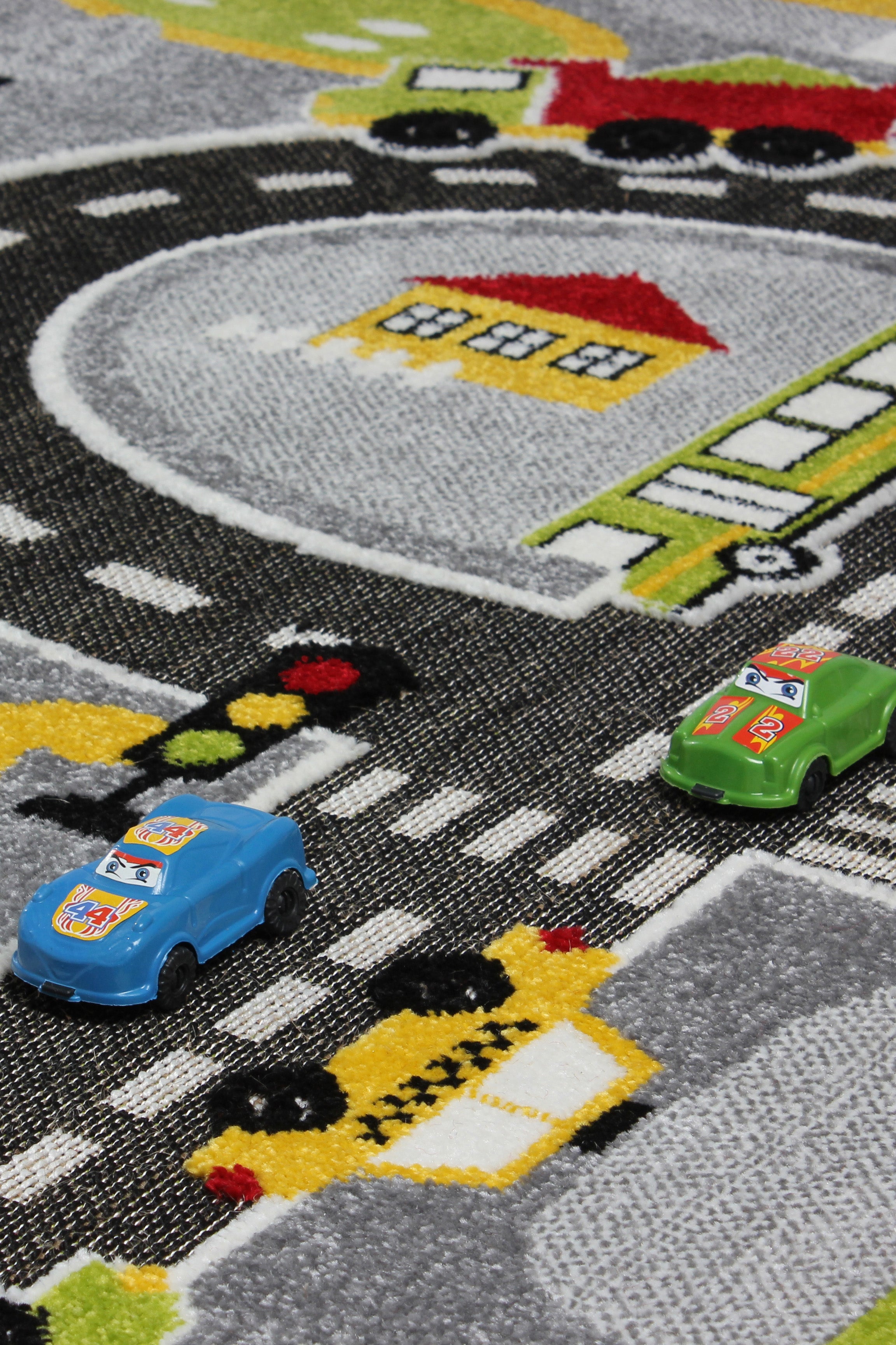 Komfortable Kindergarten-Spielmatte, 3D-gewebt, graue Verkehrsmatte