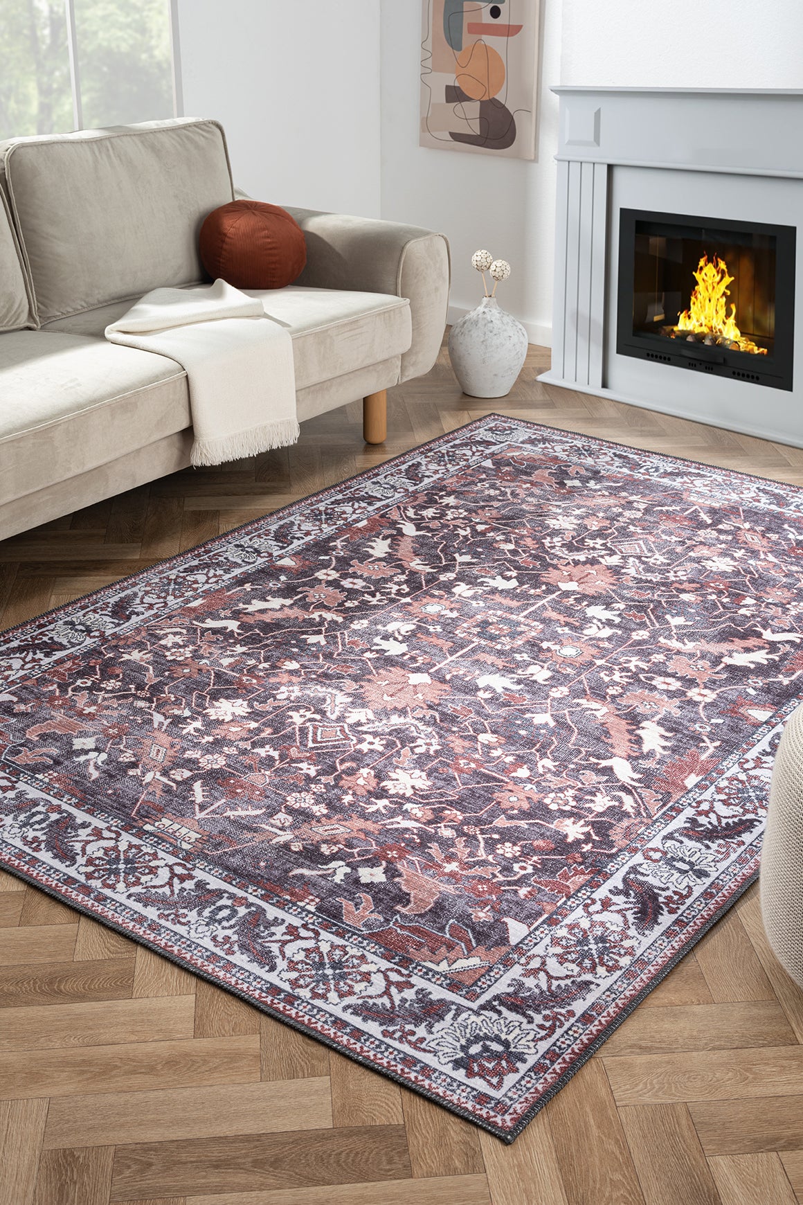 Konfor Antico 2354 Pamuk Tabanlı Yıkanabilir Otantik Vintage Klasik Eskitme Halı