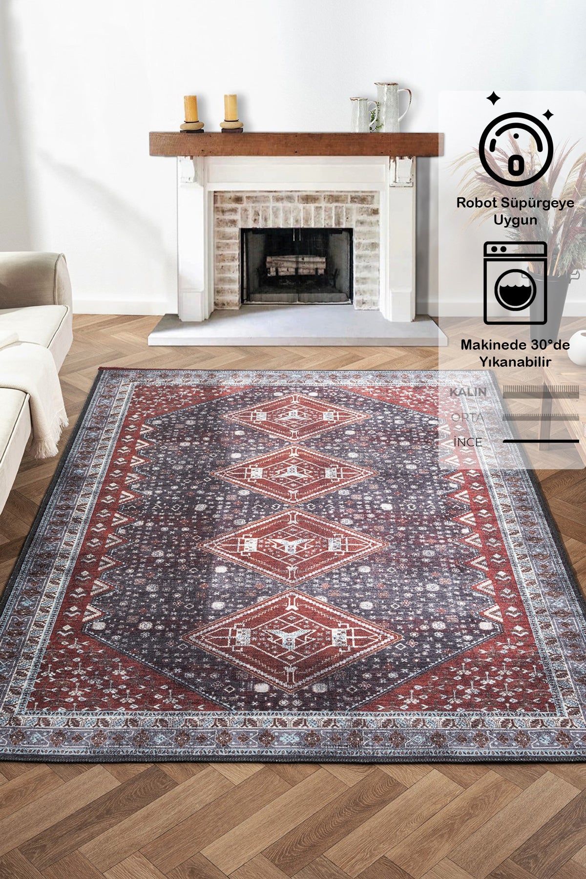 Konfor Antico 2355 Pamuk Tabanlı Yıkanabilir Otantik Vintage Klasik Eskitme Halı