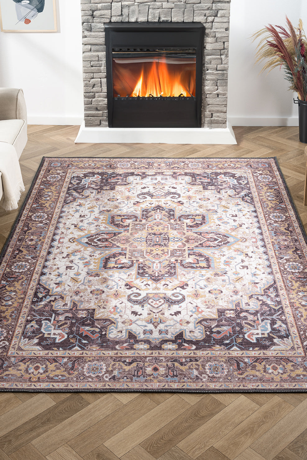 Konfor Antico 2356 Pamuk Tabanlı Yıkanabilir Otantik Vintage Klasik Eskitme Halı