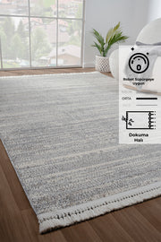 Konfor Bastia 1276 Krem Gri Yumuşak Örgü Modern Dokuma Bukle Halı