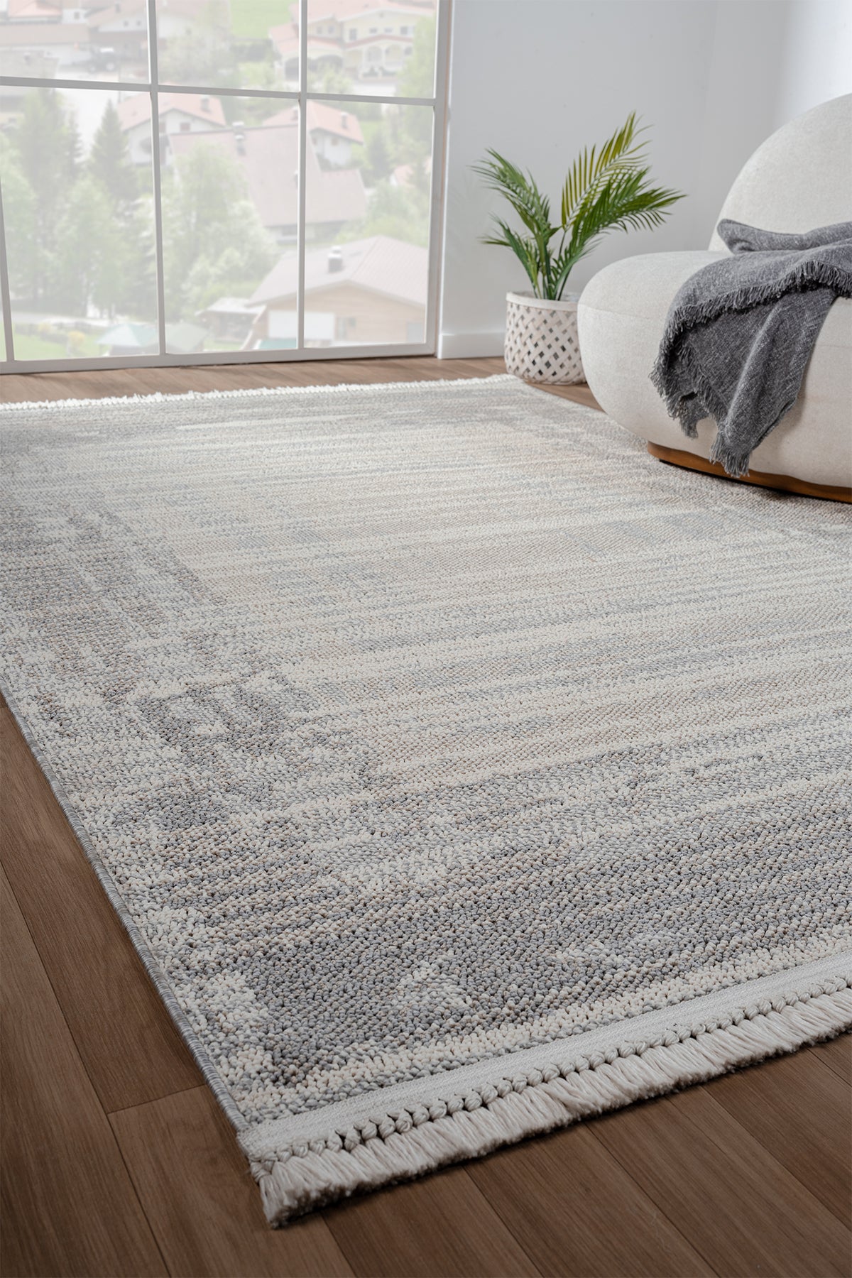 Comfort Bastia 1277 Cremegrau Weichgewebter moderner Schlingenflor-Teppich