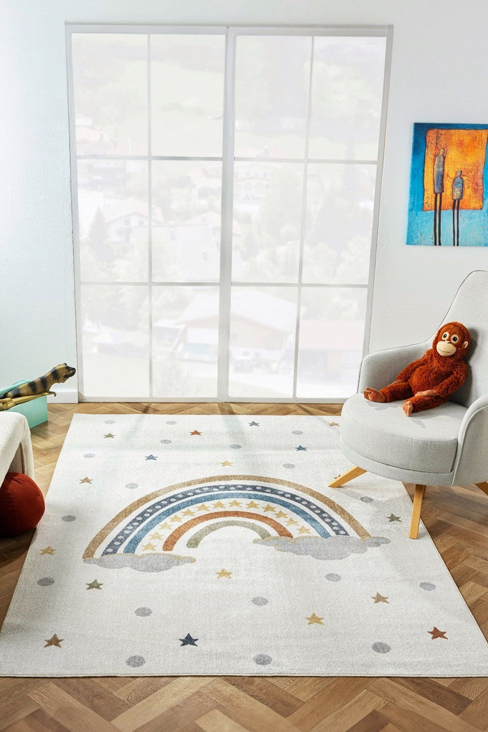 Comfort Bohemian Kinderteppich mit Regenbogenmuster, modern gewebt