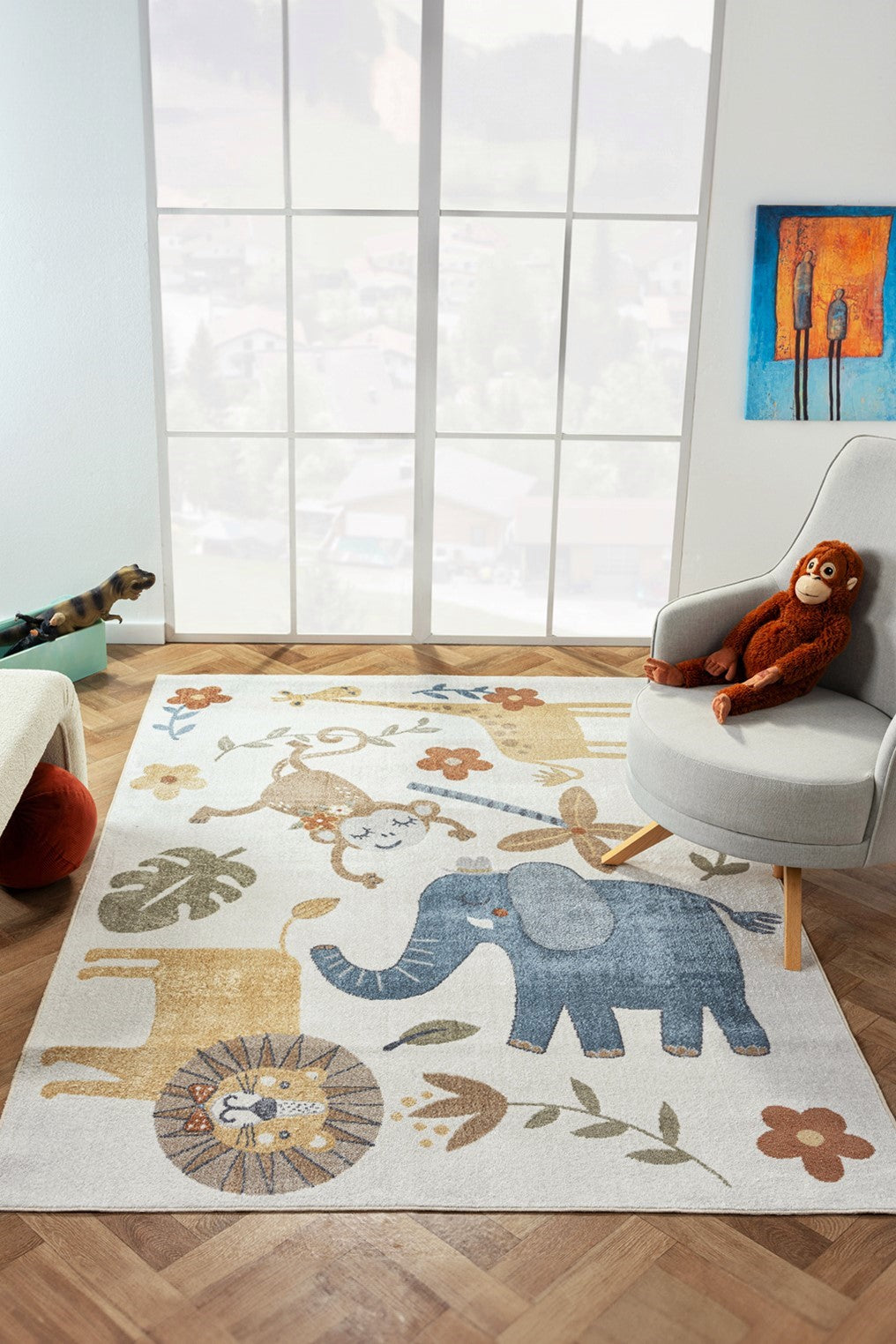 Comfort Bohemian Kids Zoo Modern Woven Children's Rug