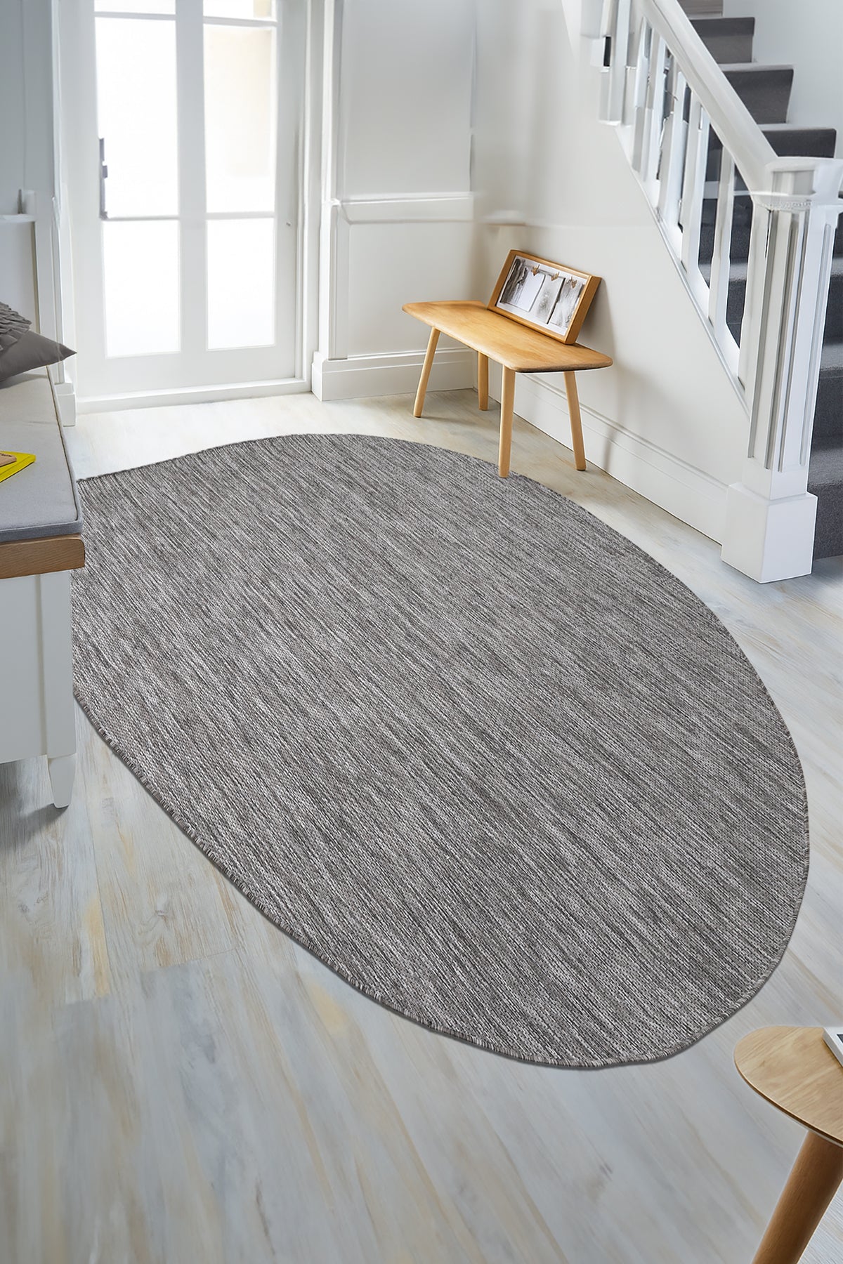 Konfor Carpet Tema 9035 Grauer Sisal-Webteppich für drinnen und draußen, dekorativer Garten-, Balkon- und Wohnzimmerteppich