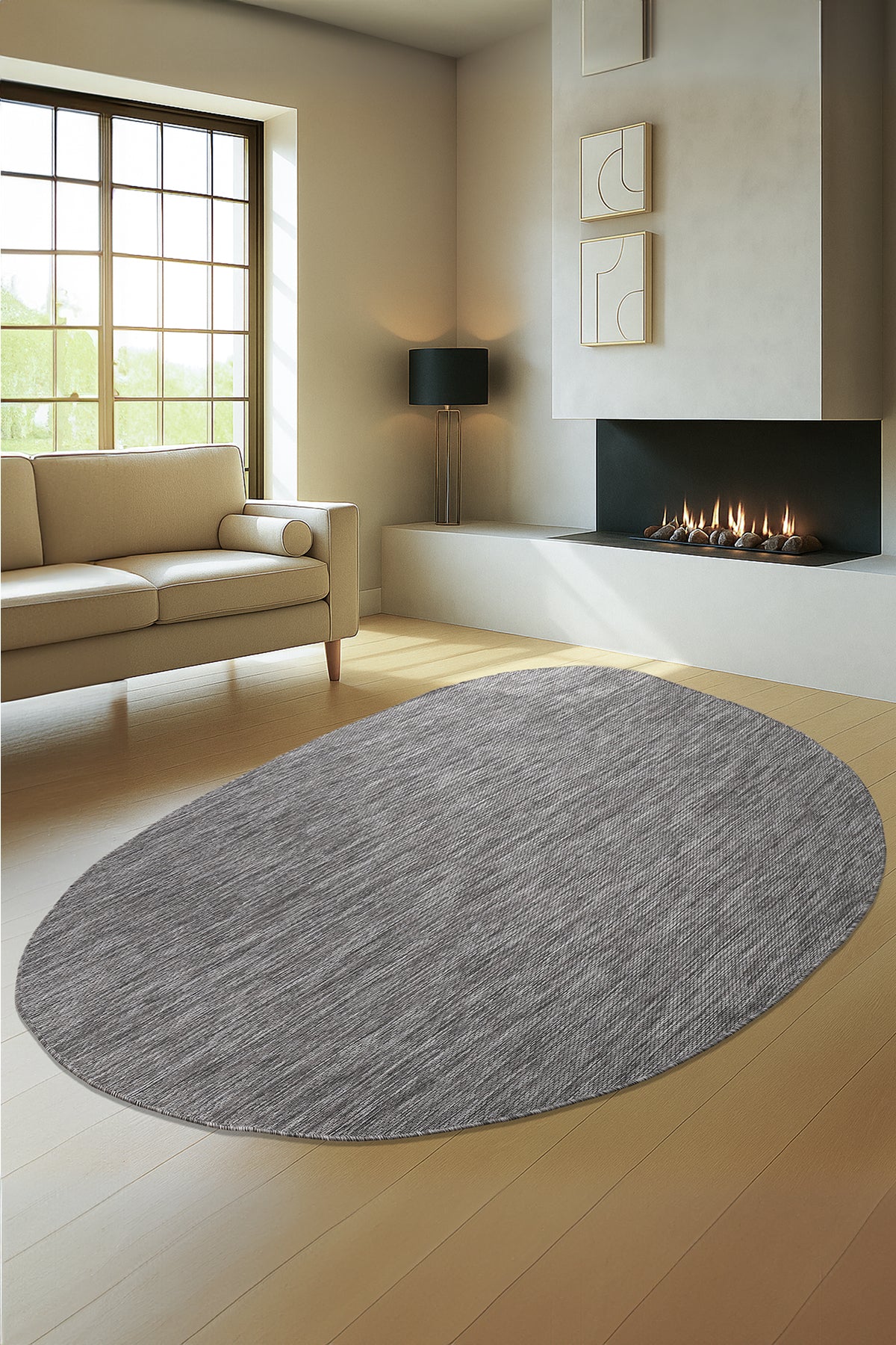 Konfor Carpet Tema 9035 Grauer Sisal-Webteppich für drinnen und draußen, dekorativer Garten-, Balkon- und Wohnzimmerteppich