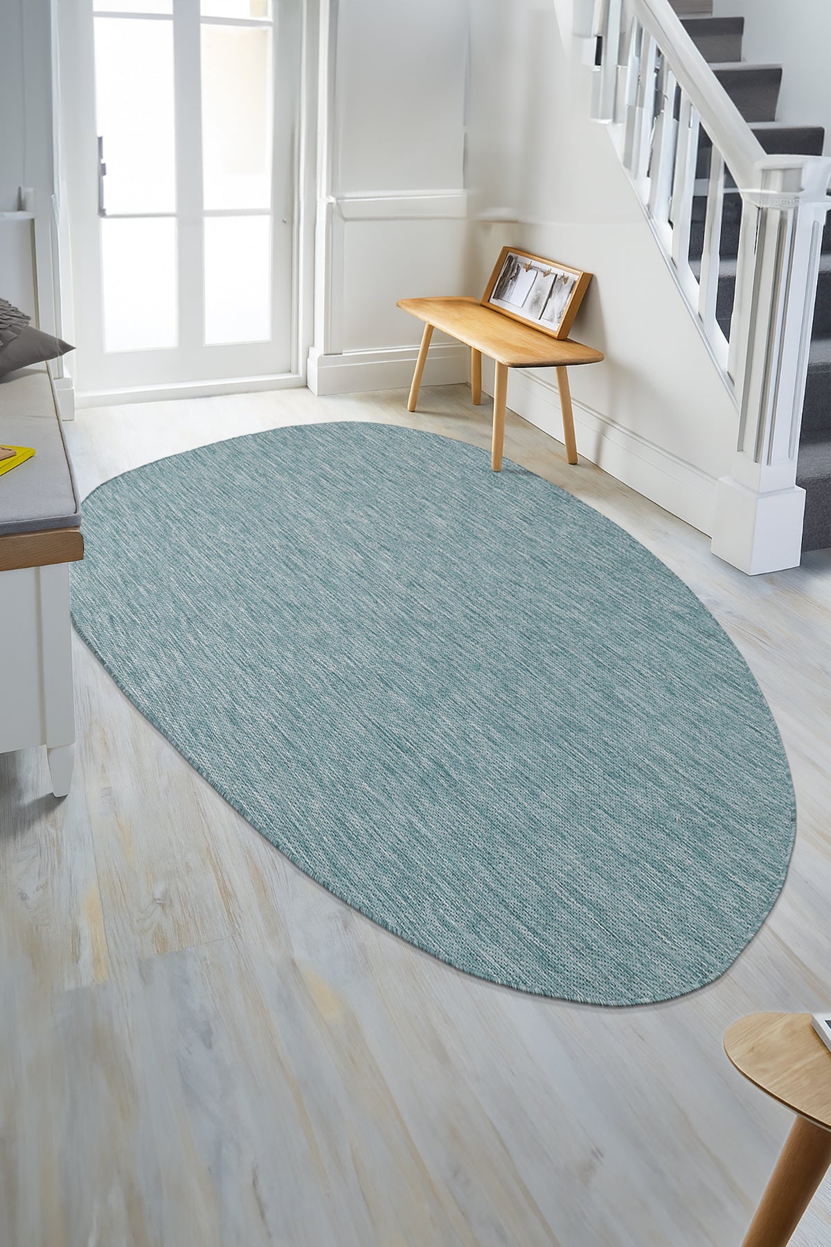 Konfor Halı Tema 9036 Turkuaz Sisal Hasır İç Dış Mekan Kilim Dekoratif Bahçe Balkon Salon Halısı