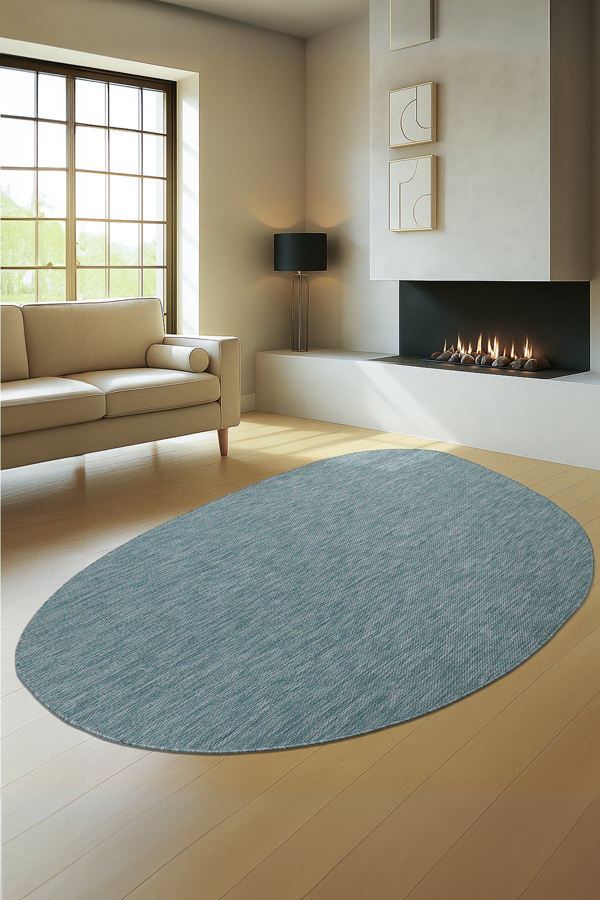 Konfor Halı Tema 9036 Turkuaz Sisal Hasır İç Dış Mekan Kilim Dekoratif Bahçe Balkon Salon Halısı