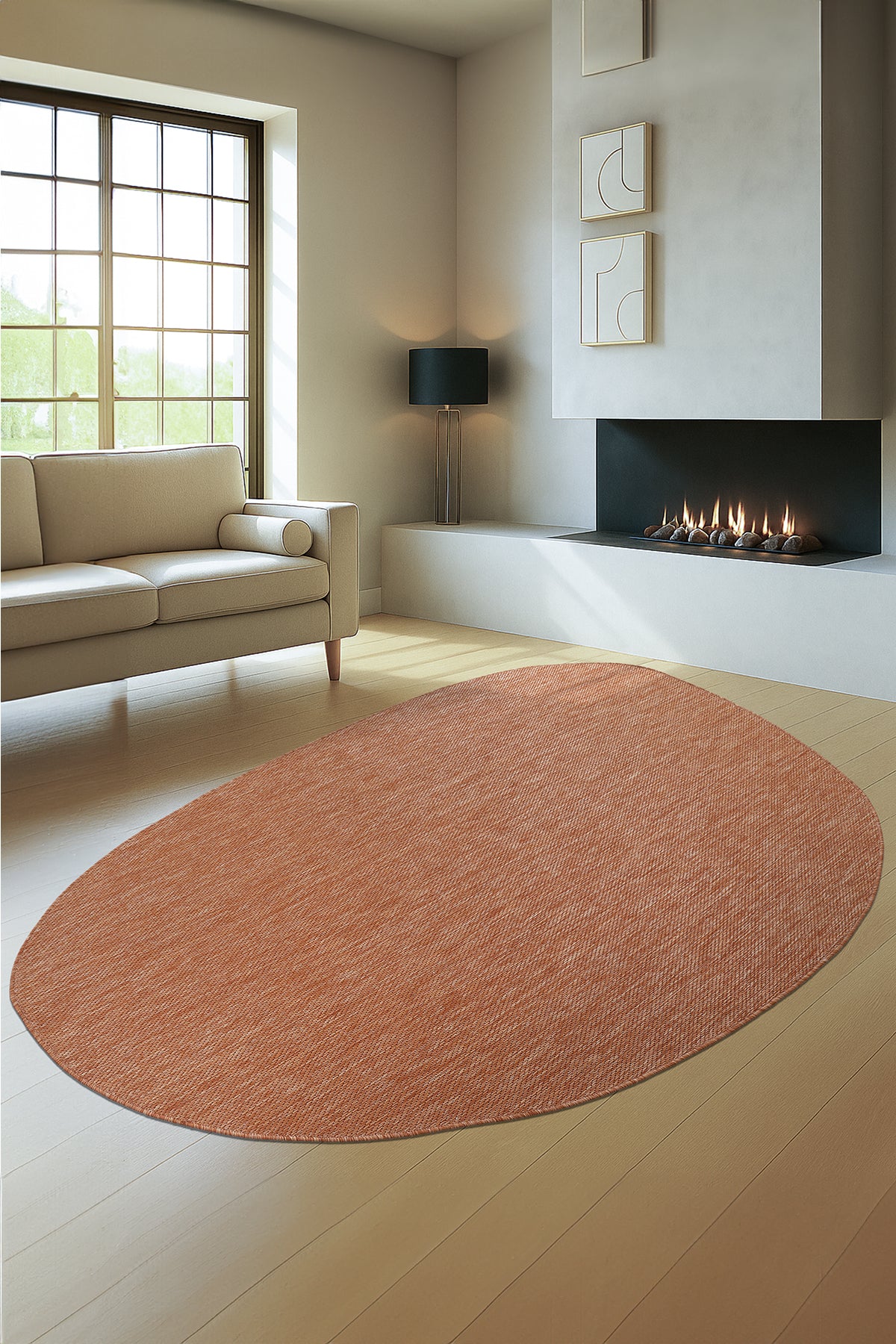 Konfor Halı Tema 9038 Turuncu Sisal Hasır İç Dış Mekan Kilim Dekoratif Bahçe Balkon Salon Halısı